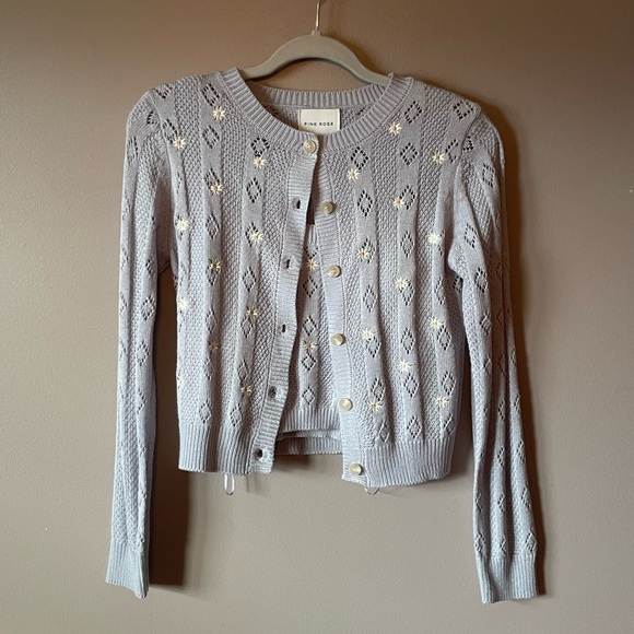 Pink Rose Sweaters - Pink Rose Daisy Embroidered Cardigan and Sweater Tank Top